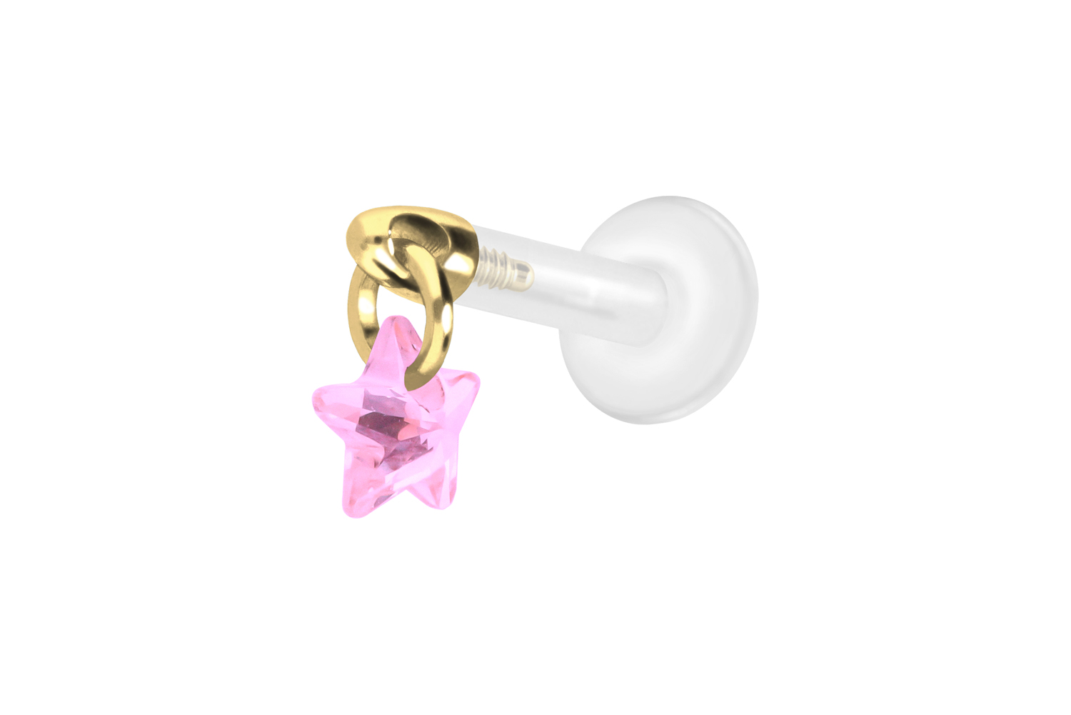 PTFE Labret Piercing mit Innengewinde + Titan-Aufsatz KRISTALLSTERN